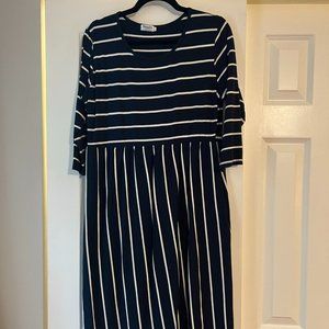 Navy Striped Midi Dress